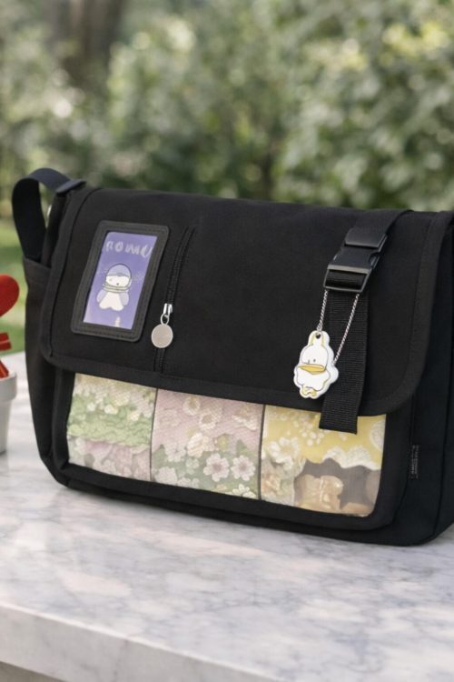 Black Kawaii Y2K Ita Purse with Clear Window for Plushies and Pins