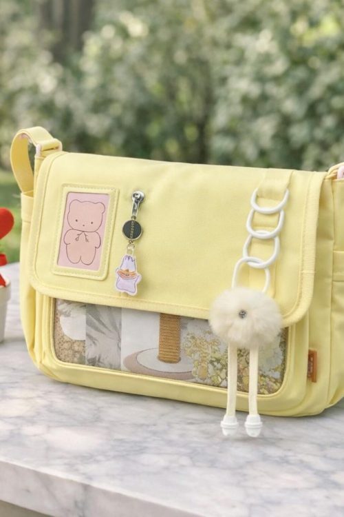 Black Kawaii Y2K Ita Purse with Clear Window for Plushies and Pins