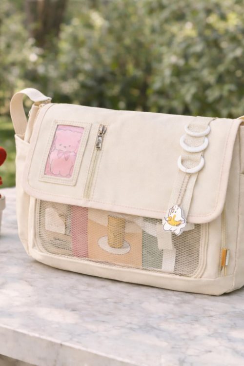 Black Kawaii Y2K Ita Purse with Clear Window for Plushies and Pins