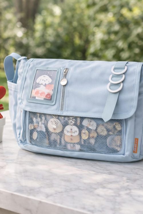 Black Kawaii Y2K Ita Purse with Clear Window for Plushies and Pins