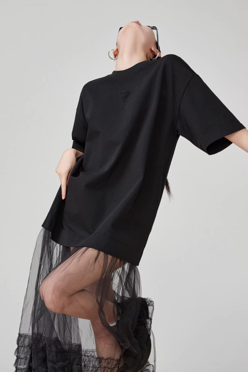 Black Patchwork Mesh T-Shirt Dress