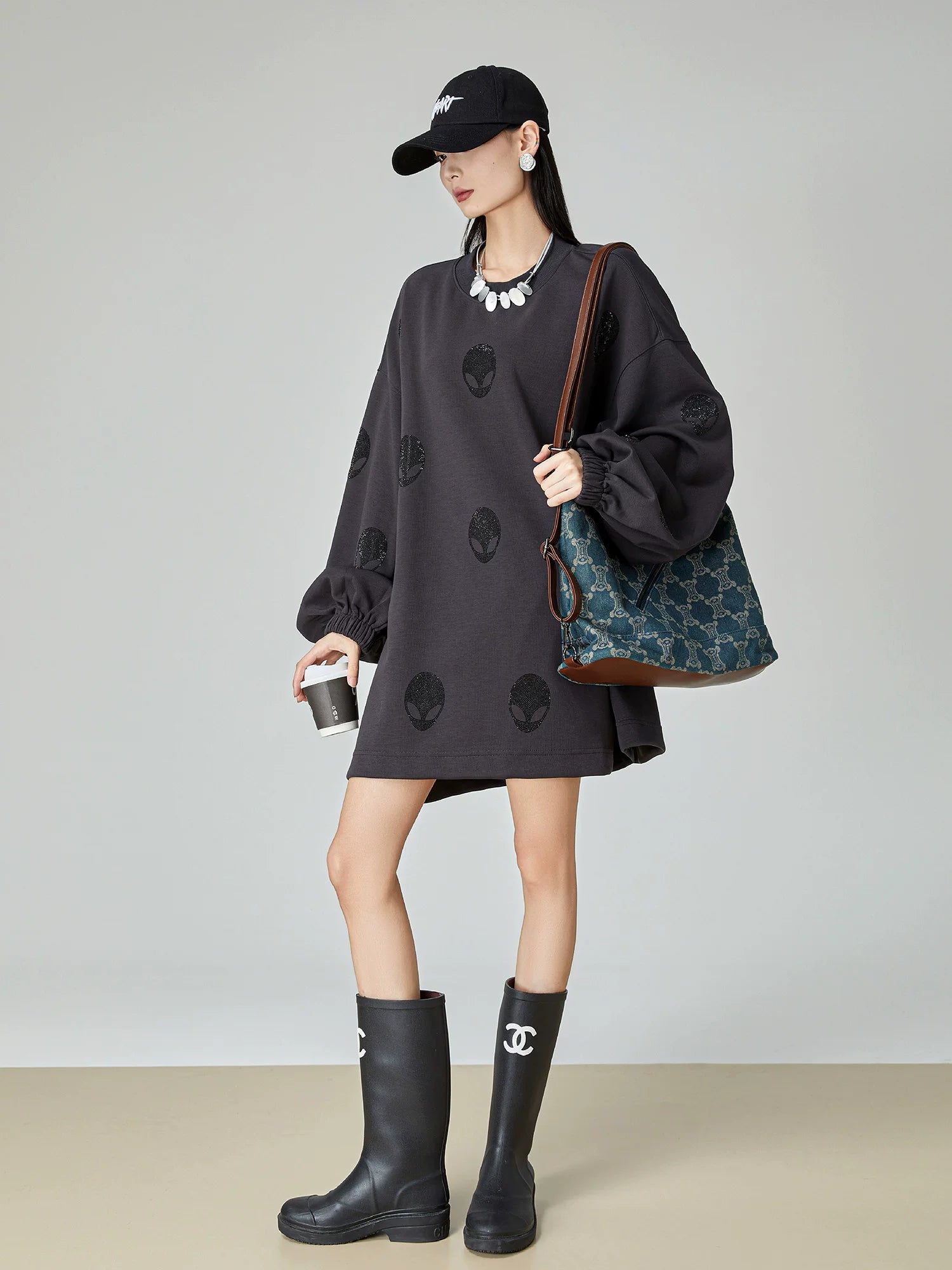 Black Rhinestone Sweatshirt Dress Black Rhinestone Sweatshirt Dress