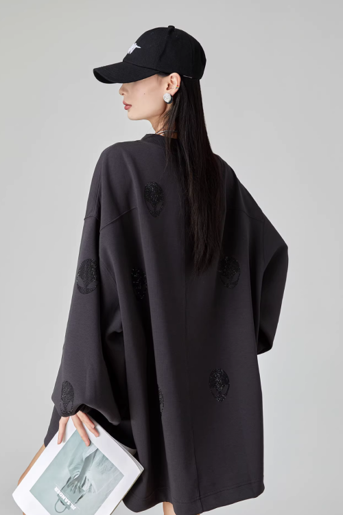 Black Rhinestone Sweatshirt Dress