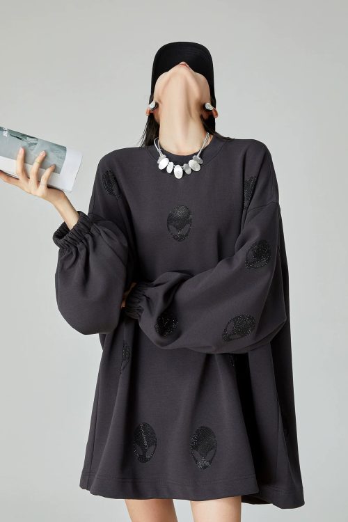 Black Rhinestone Sweatshirt Dress