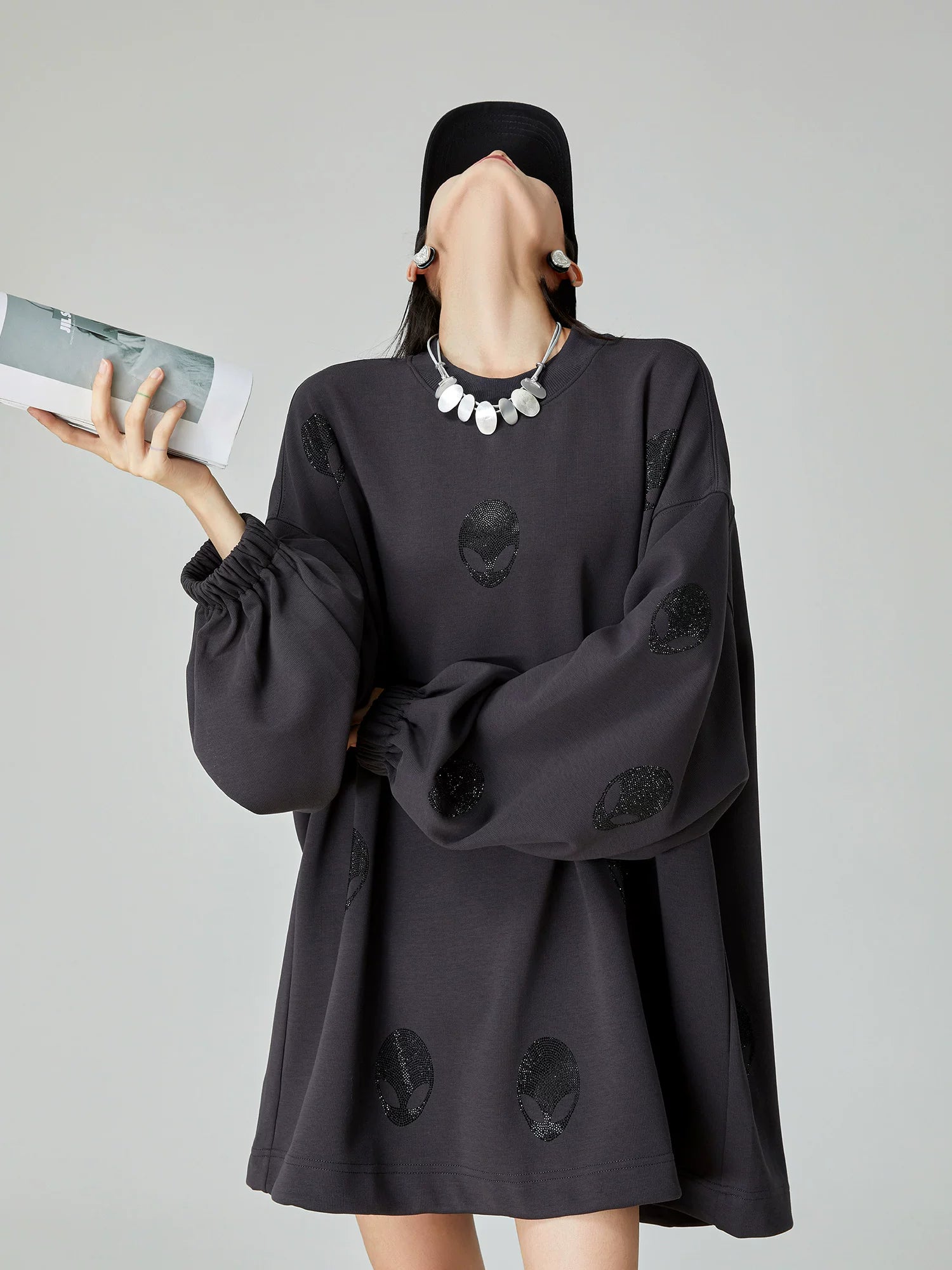 Black Rhinestone Sweatshirt Dress Black Rhinestone Sweatshirt Dress