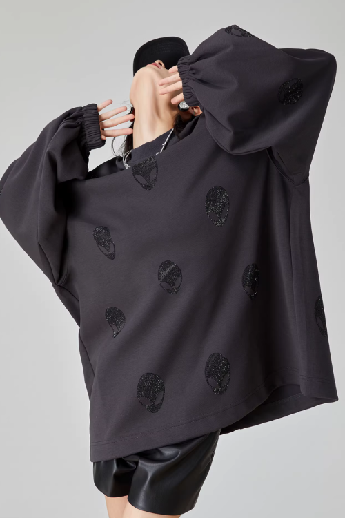 Black Rhinestone Sweatshirt Dress