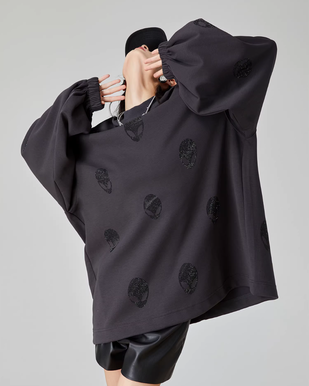 Black Rhinestone Sweatshirt Dress Black Rhinestone Sweatshirt Dress