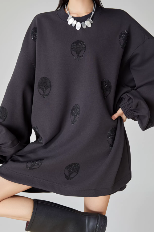 Black Rhinestone Sweatshirt Dress