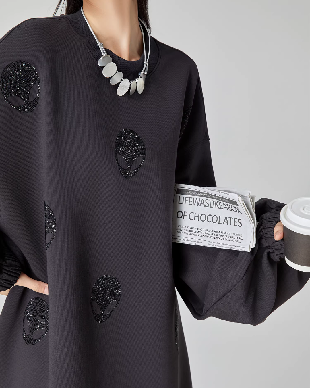 Black Rhinestone Sweatshirt Dress Black Rhinestone Sweatshirt Dress