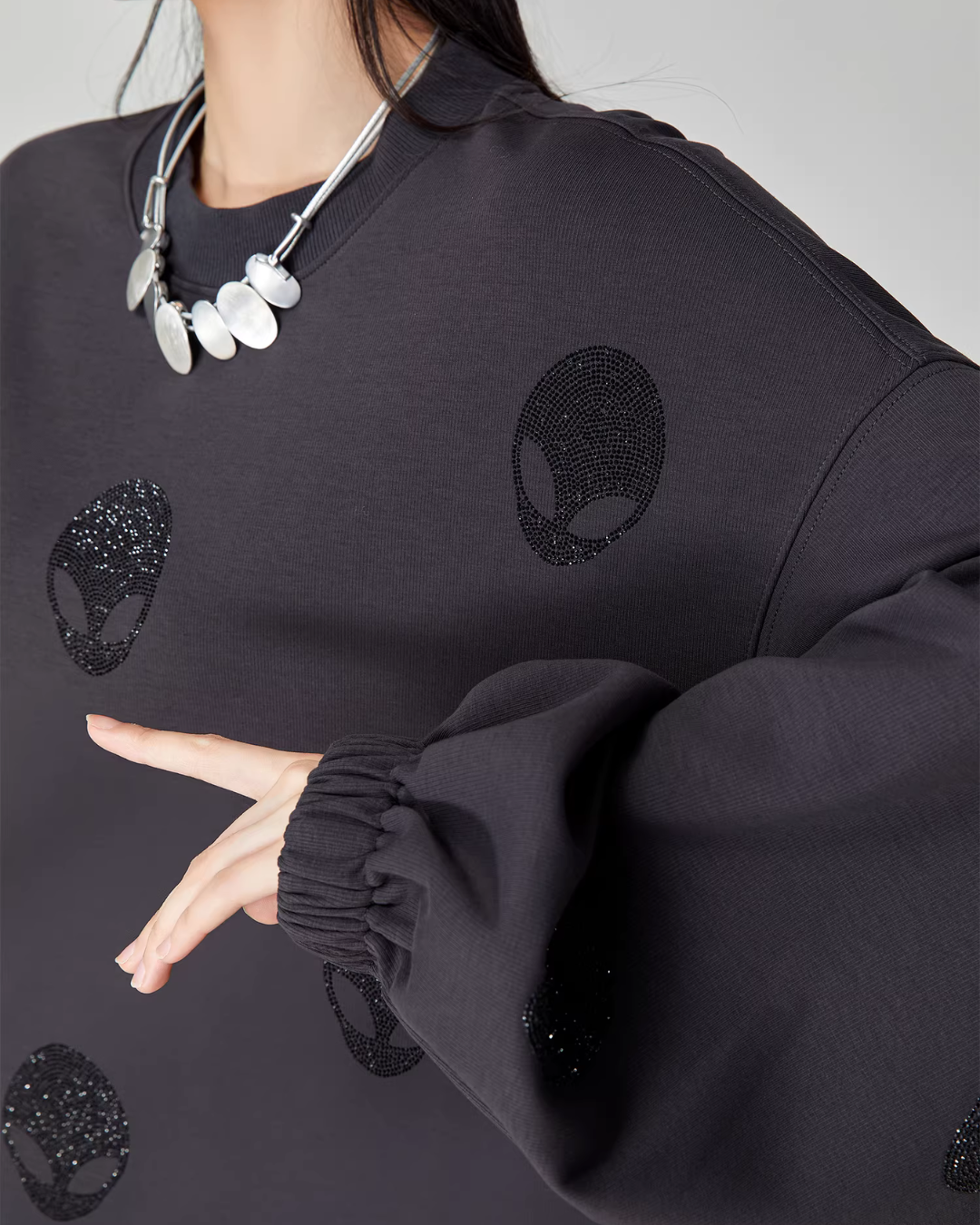 Black Rhinestone Sweatshirt Dress Black Rhinestone Sweatshirt Dress