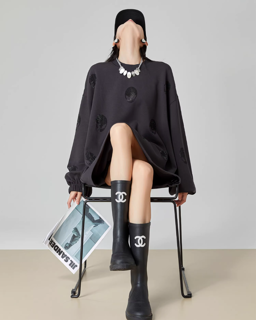 Black Rhinestone Sweatshirt Dress Black Rhinestone Sweatshirt Dress