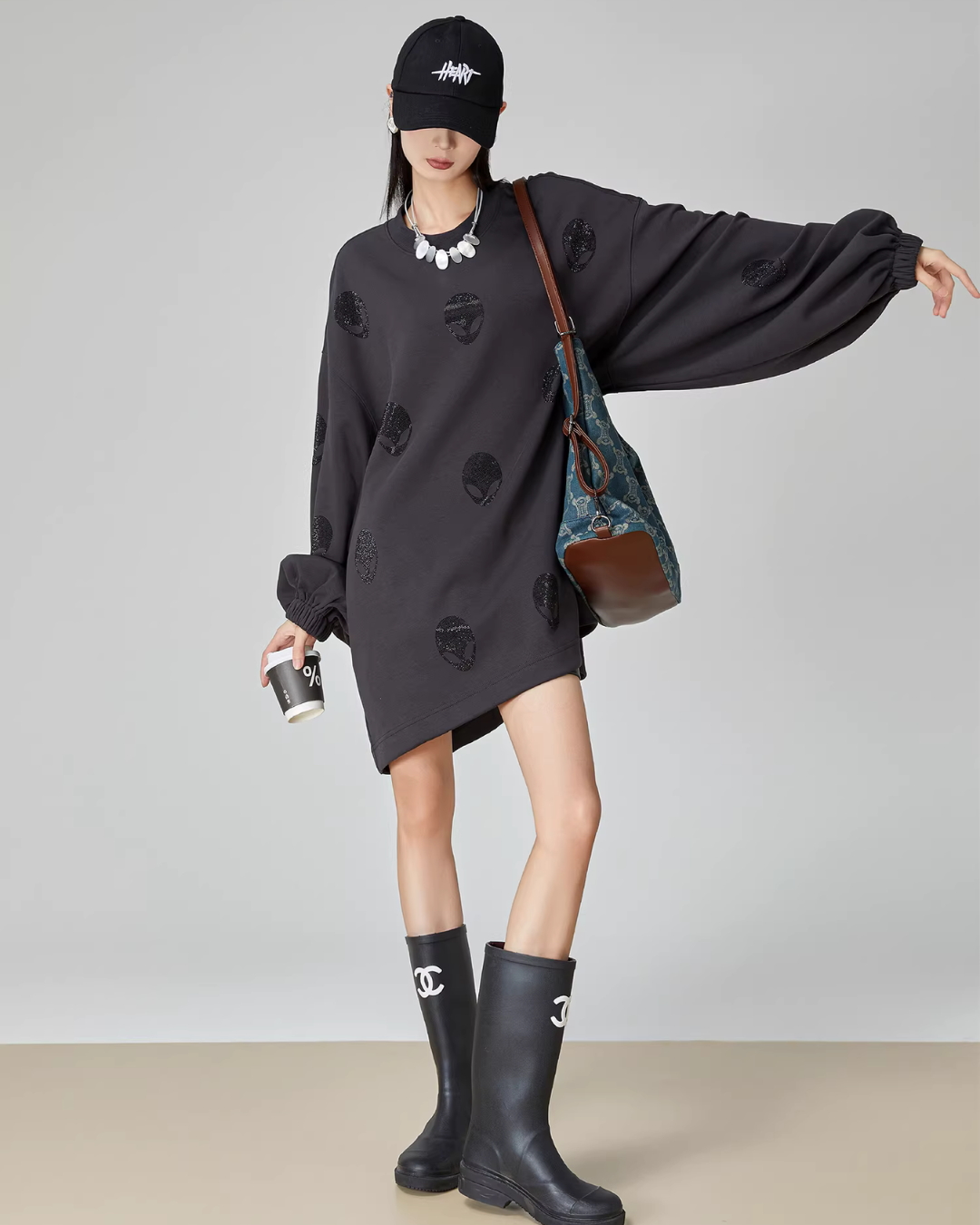 Black Rhinestone Sweatshirt Dress Black Rhinestone Sweatshirt Dress