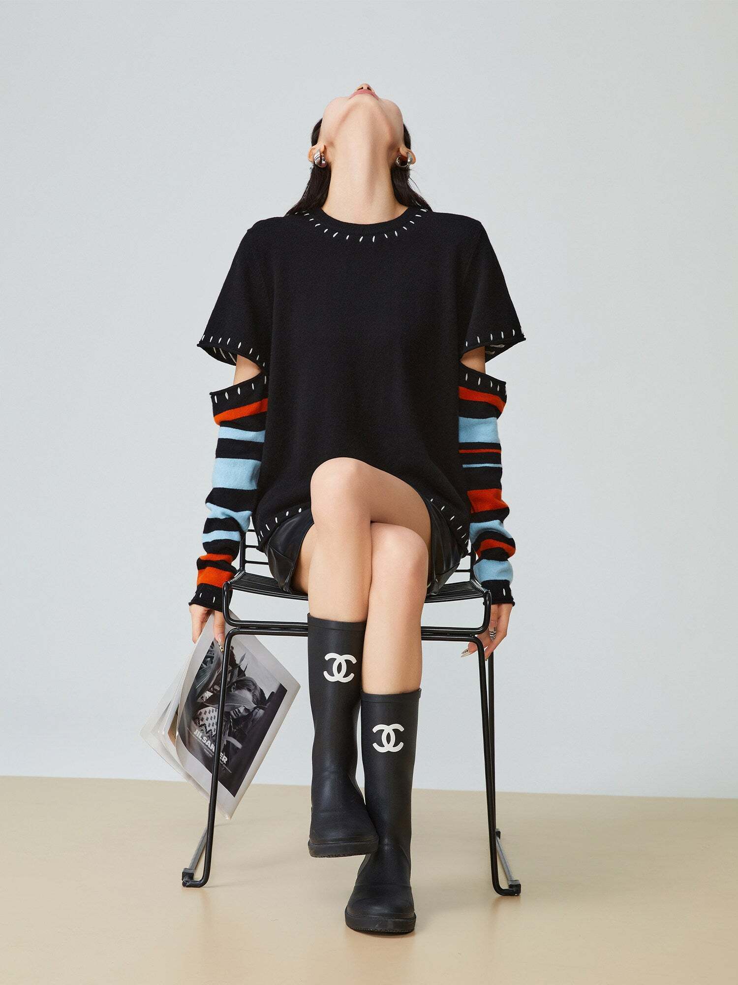 Black Striped Patchwork Knit Black Striped Patchwork Knit