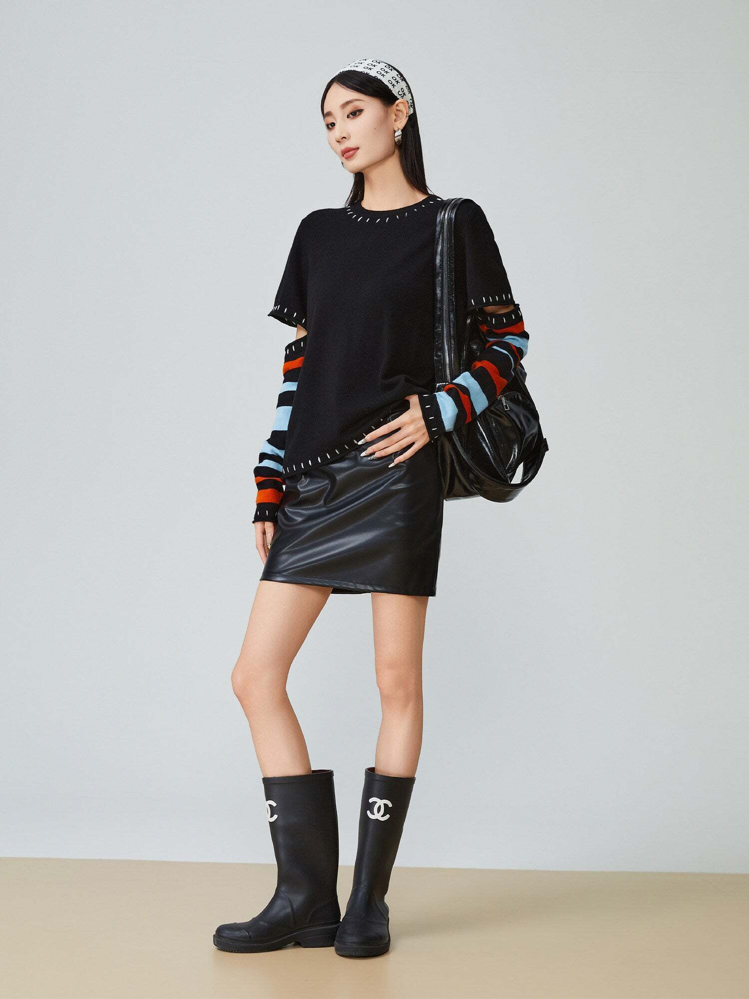 Black Striped Patchwork Knit Black Striped Patchwork Knit