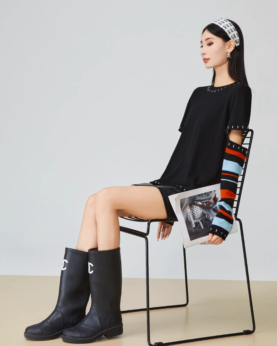 Black Striped Patchwork Knit Black Striped Patchwork Knit