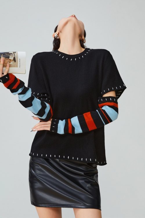 Black Striped Patchwork Knit