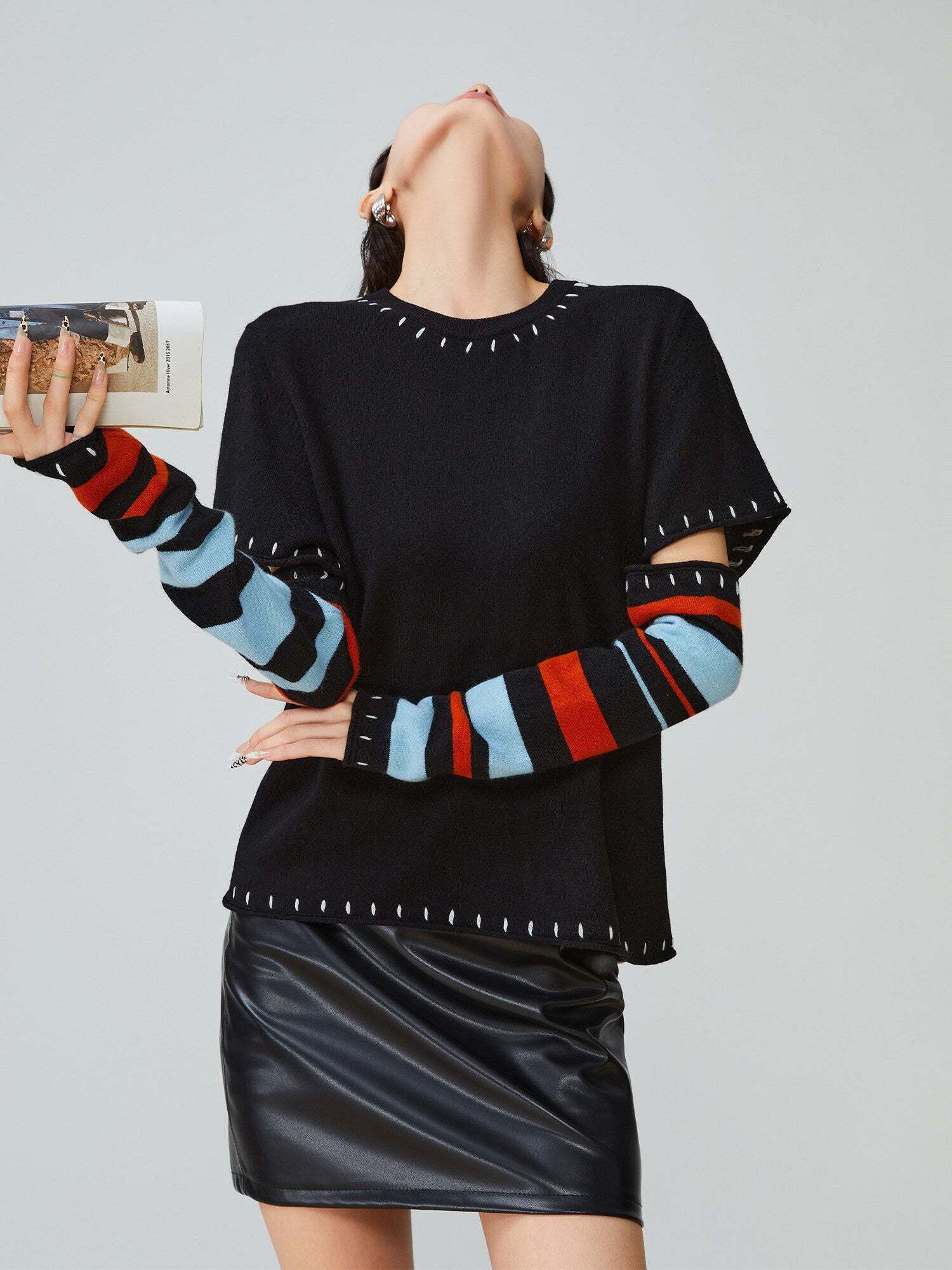 Black Striped Patchwork Knit Black Striped Patchwork Knit