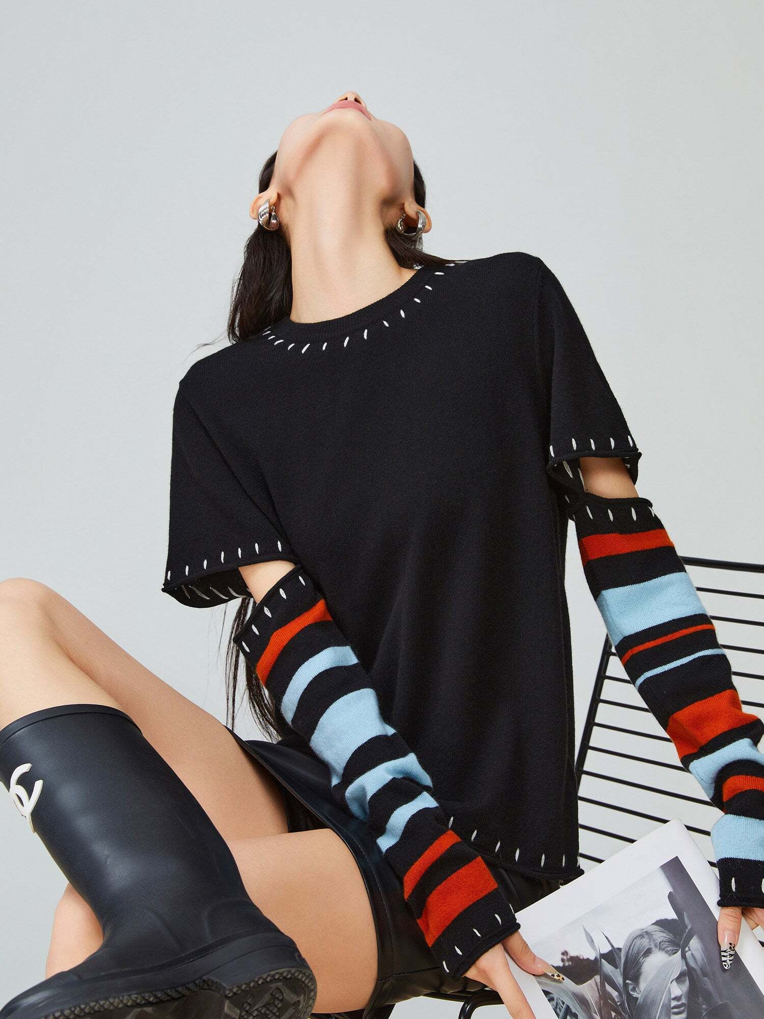 Black Striped Patchwork Knit Black Striped Patchwork Knit