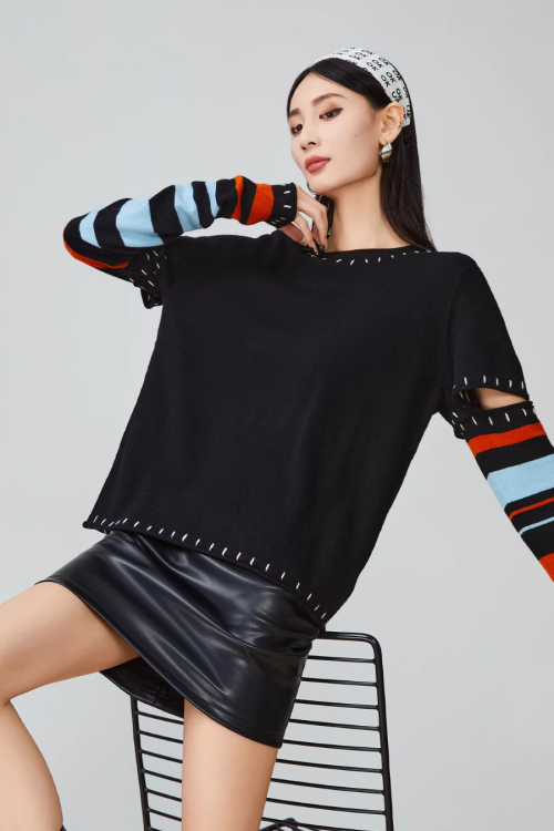 Black Striped Patchwork Knit