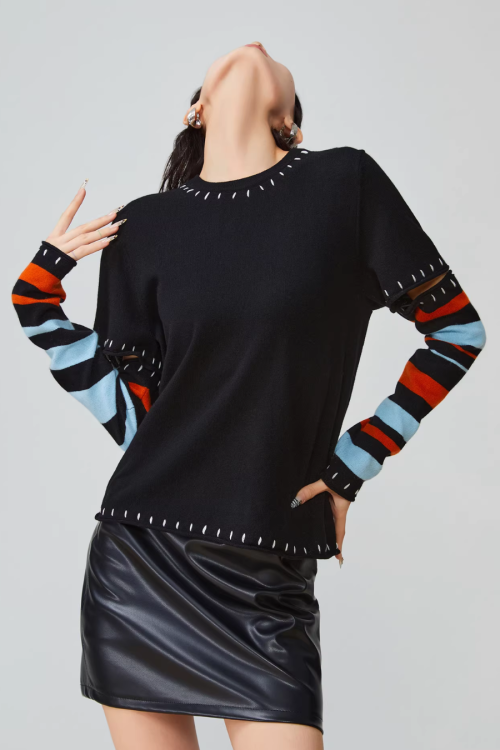 Black Striped Patchwork Knit
