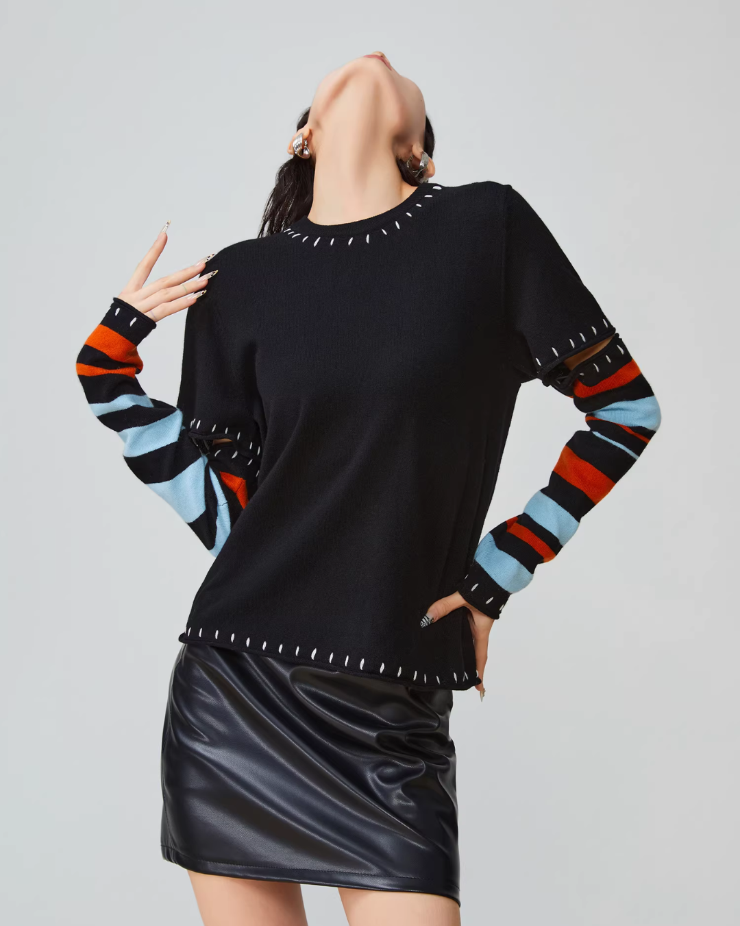 Black Striped Patchwork Knit Black Striped Patchwork Knit