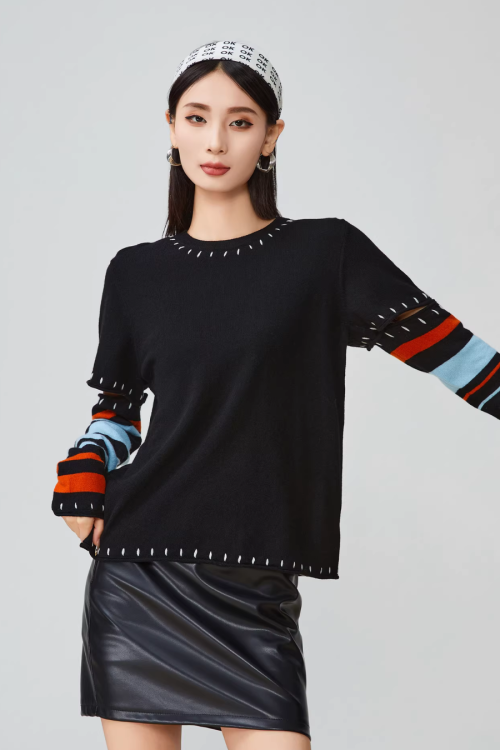 Black Striped Patchwork Knit