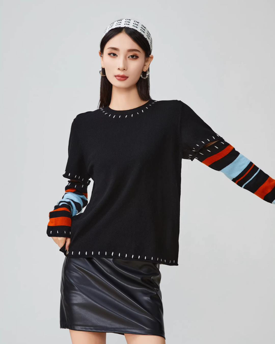 Black Striped Patchwork Knit Black Striped Patchwork Knit