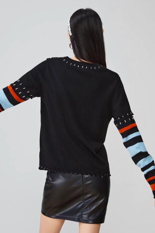 Black Striped Patchwork Knit