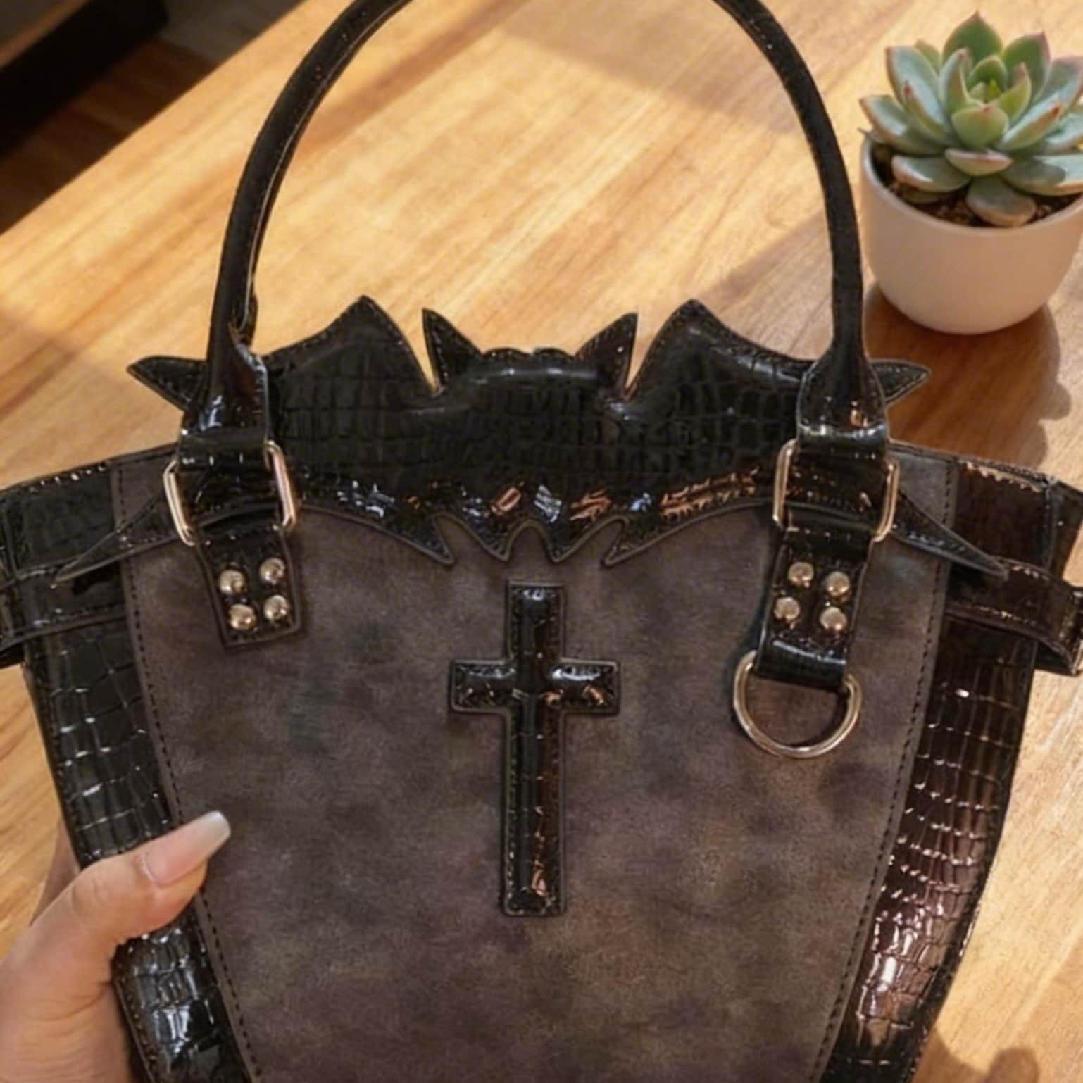 Black Y2K Gothic Ita Crossbody Bag for Pin Display Black Y2K Gothic Ita Crossbody Bag for Pin Display