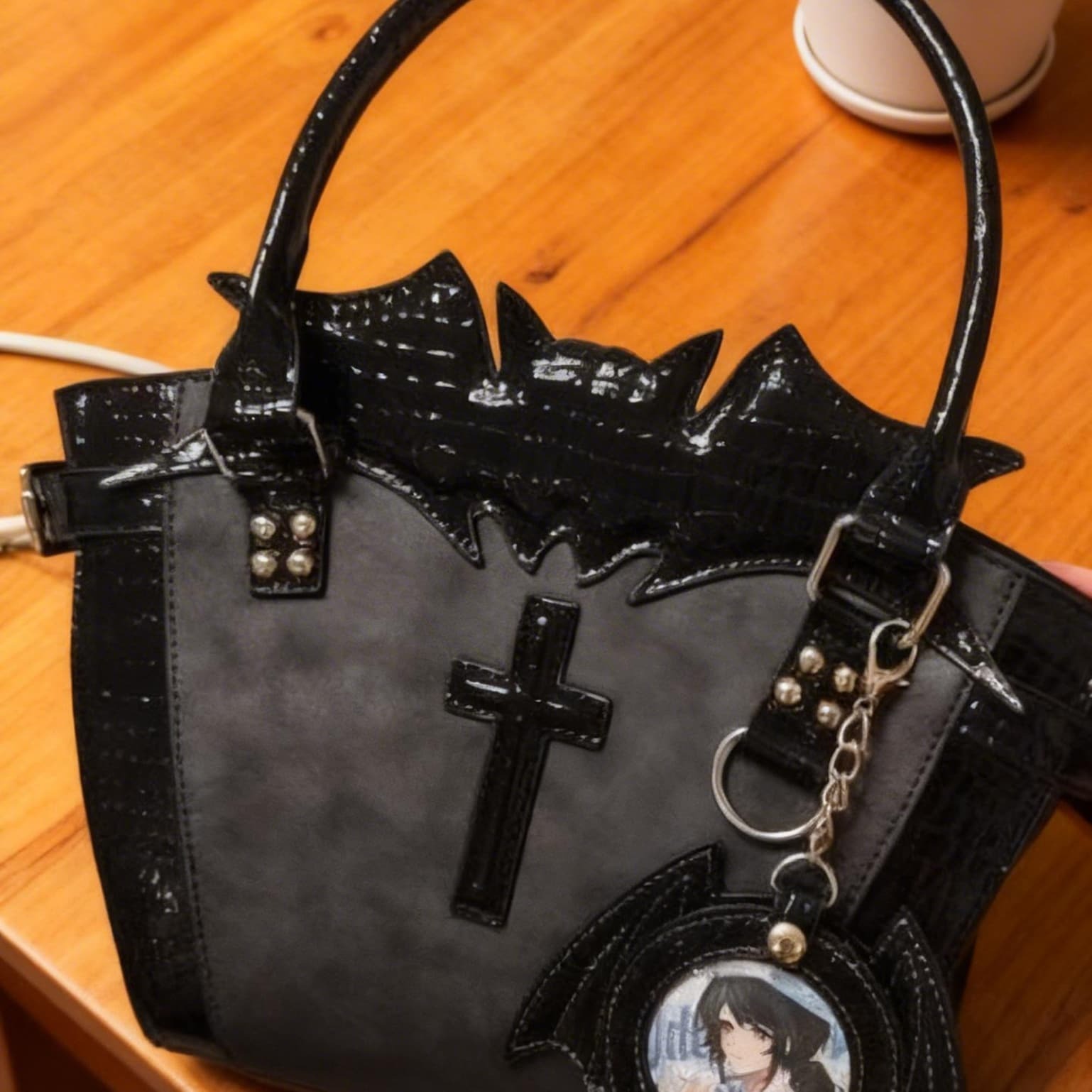 Black Y2K Gothic Ita Crossbody Bag for Pin Display Black Y2K Gothic Ita Crossbody Bag for Pin Display