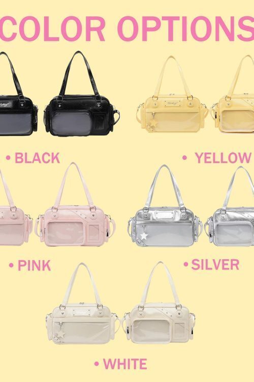 Black Y2K Gothic Ita Messenger Bag with Clear Window for Plushies and Pins