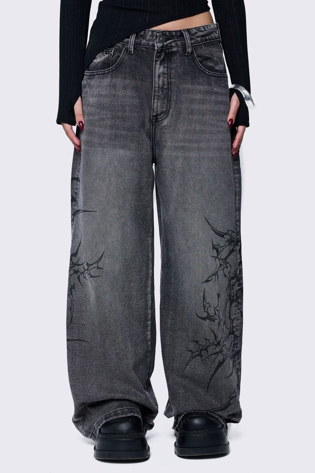 Blaze Grey Graphic Baggy Jeans