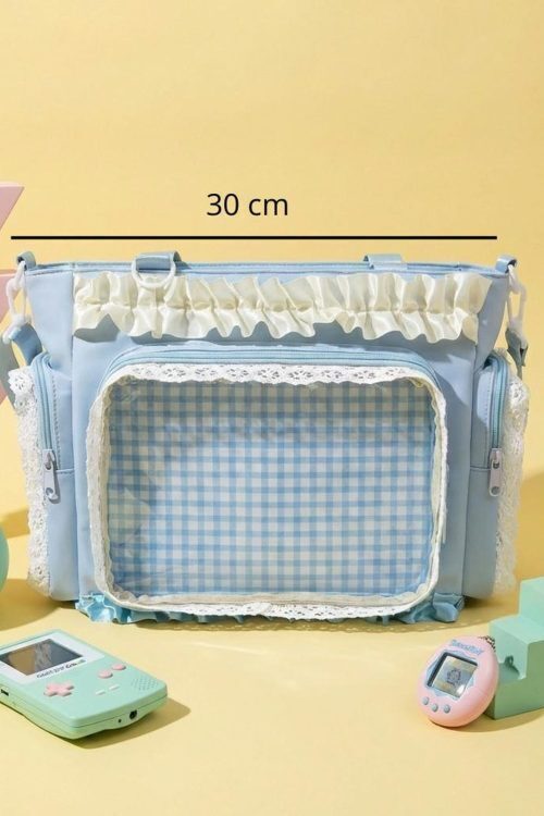 Blue Convertible Ita Bag with Clear Window for Pin Display