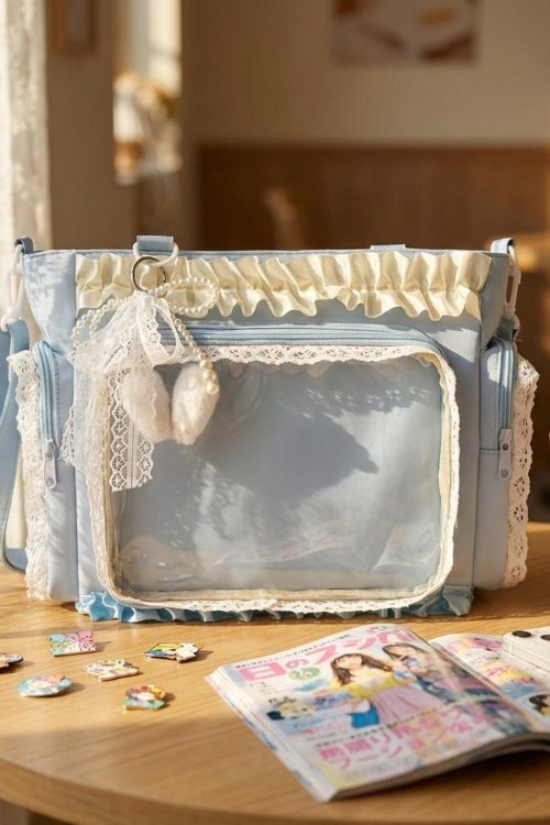 Blue Convertible Ita Bag with Clear Window for Pin Display