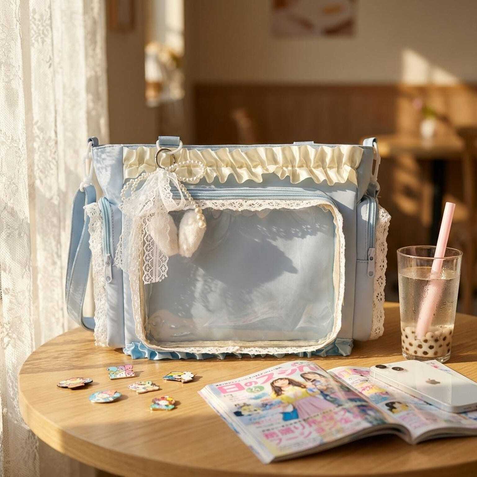 Blue Convertible Ita Bag with Clear Window for Pin Display Blue Convertible Ita Bag with Clear Window for Pin Display