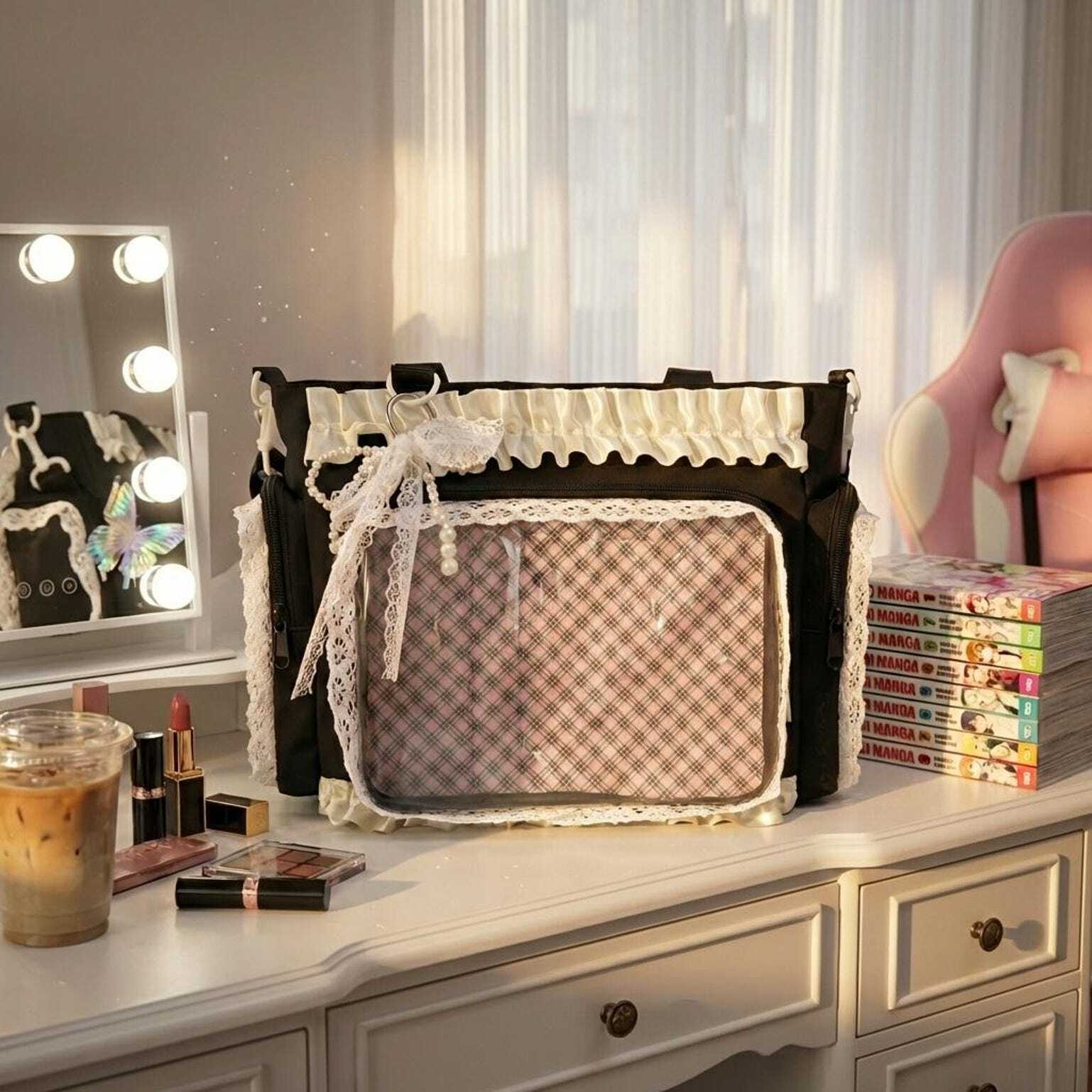 Blue Convertible Ita Bag with Clear Window for Pin Display Blue Convertible Ita Bag with Clear Window for Pin Display