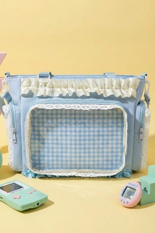Blue Convertible Ita Bag with Clear Window for Pin Display