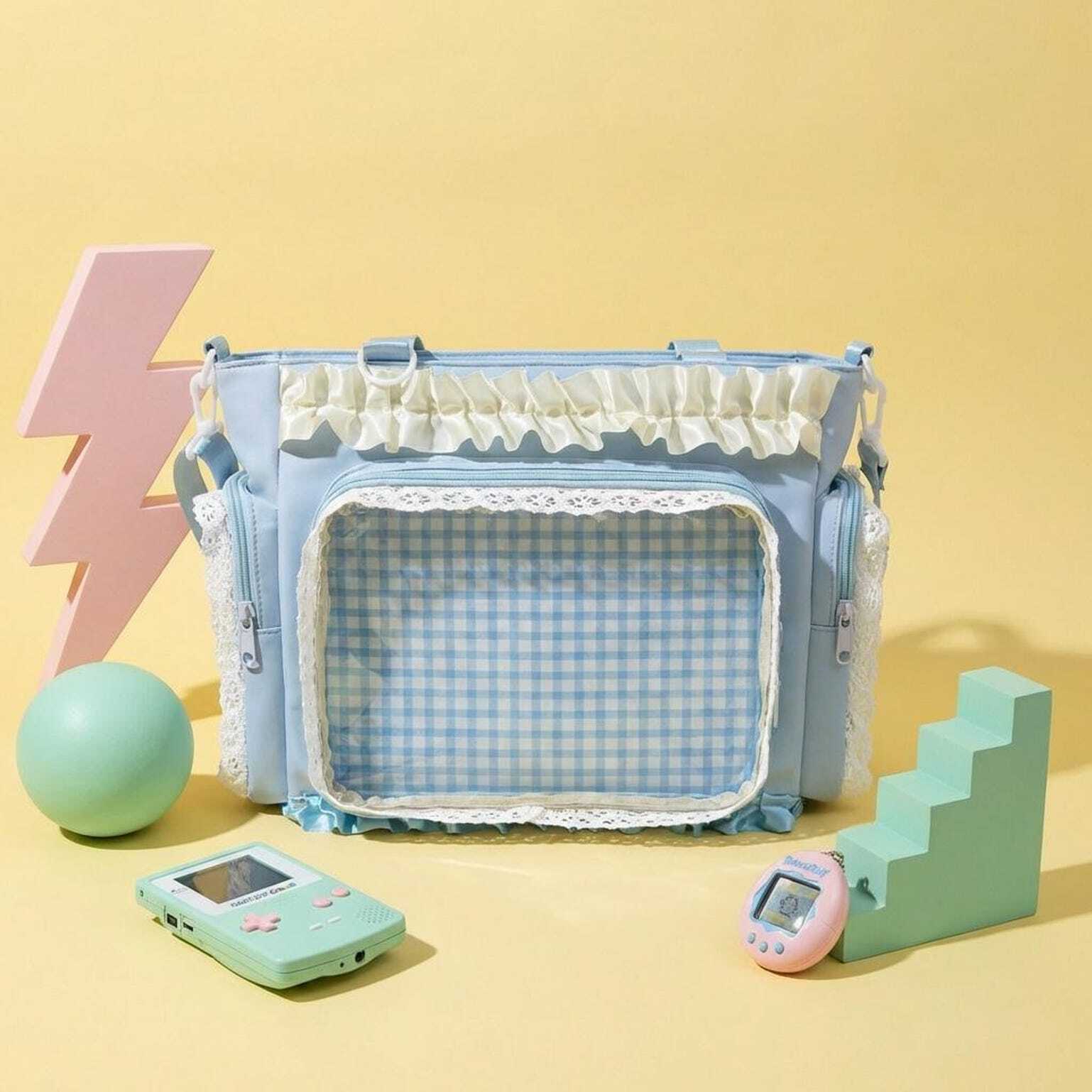 Blue Convertible Ita Bag with Clear Window for Pin Display Blue Convertible Ita Bag with Clear Window for Pin Display