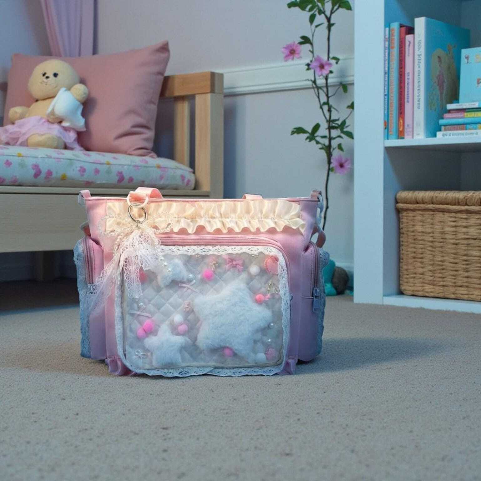 Blue Convertible Ita Bag with Clear Window for Pin Display Blue Convertible Ita Bag with Clear Window for Pin Display