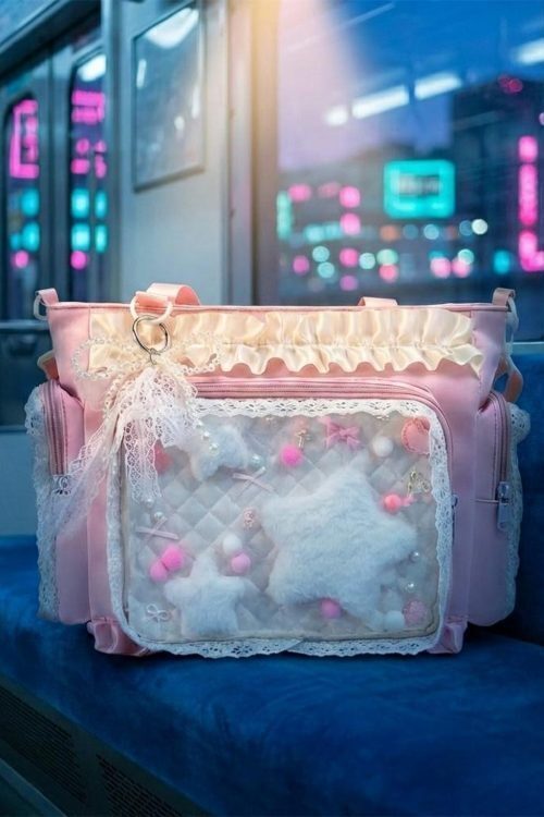 Blue Convertible Ita Bag with Clear Window for Pin Display