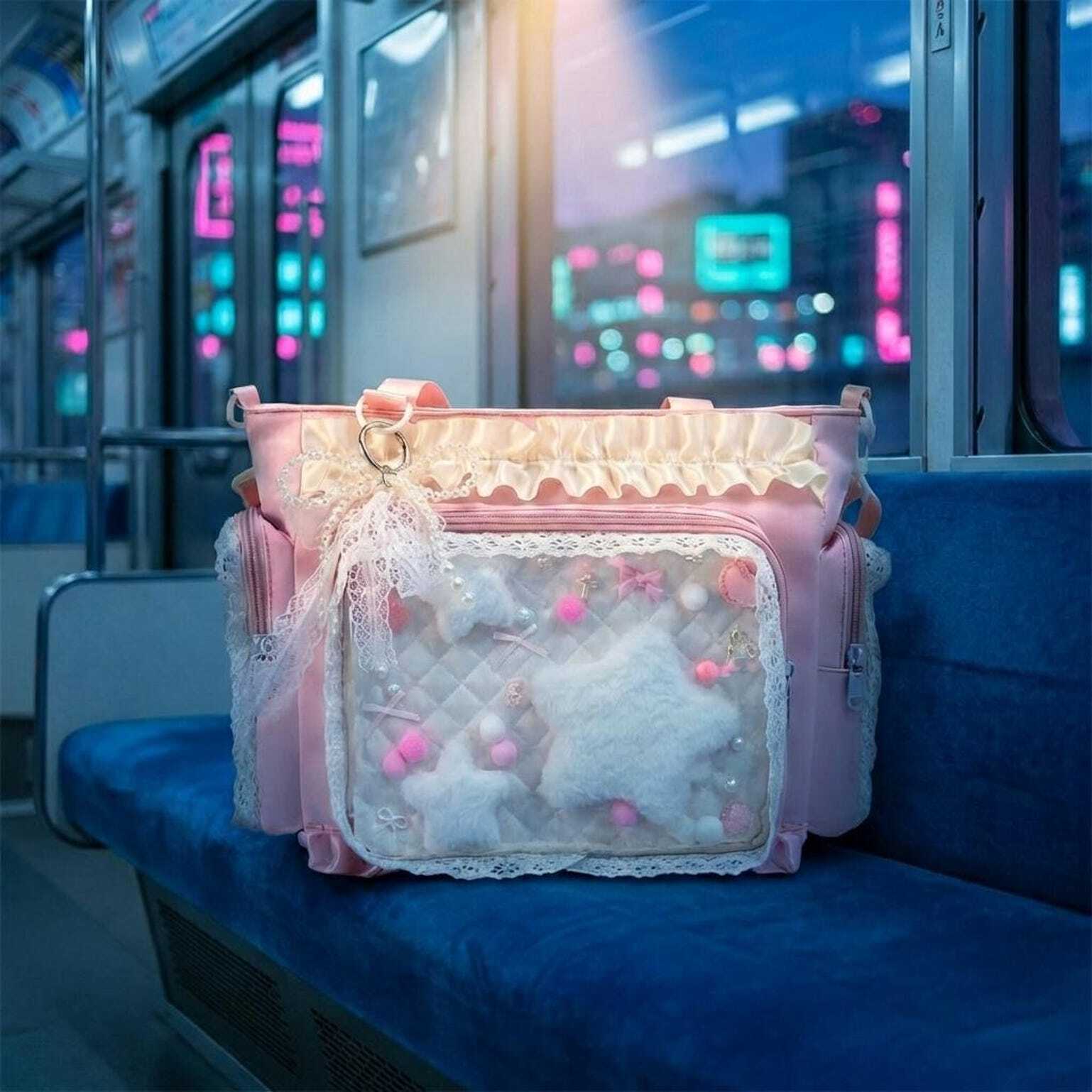 Blue Convertible Ita Bag with Clear Window for Pin Display Blue Convertible Ita Bag with Clear Window for Pin Display