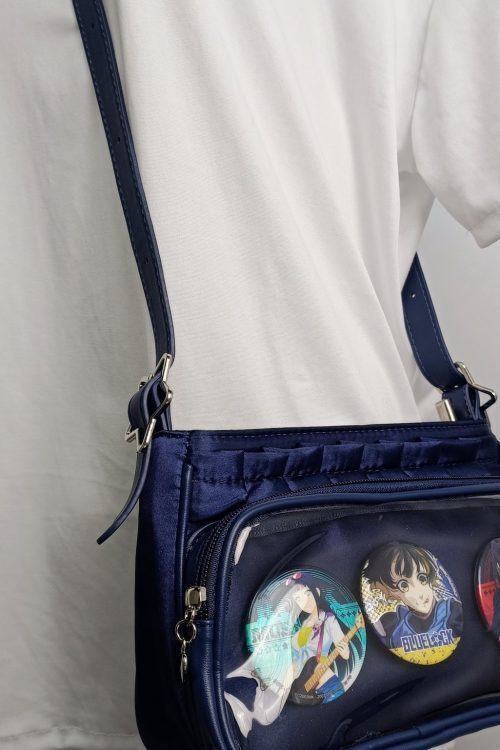 Blue Ita Crossbody Bag with Clear Window and Included Insert for Pin Display
