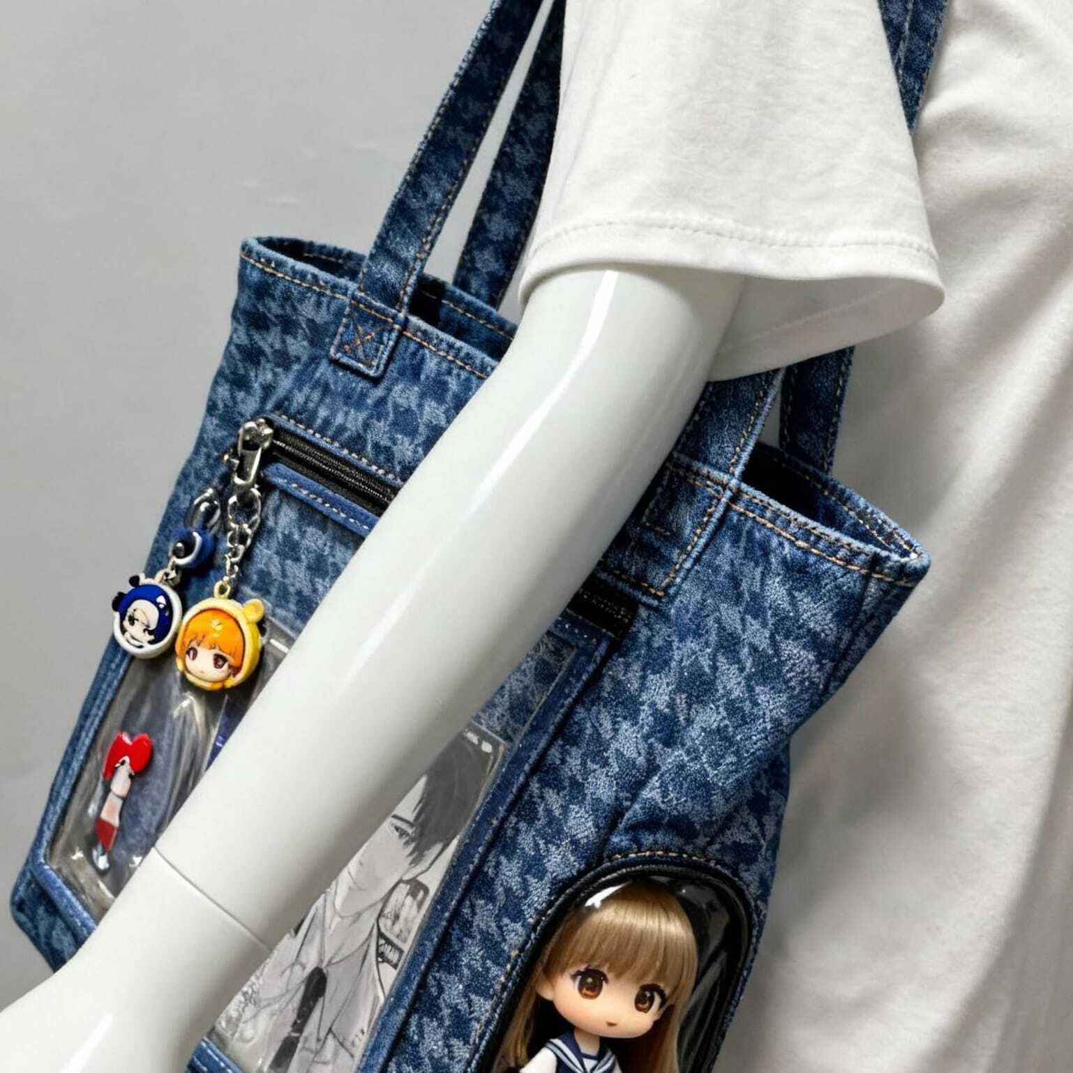 Blue Ita Shoulder Bag with Clear Window and Included Insert for Plushies and Pins Blue Ita Shoulder Bag with Clear Window and Included Insert for Plushies and Pins