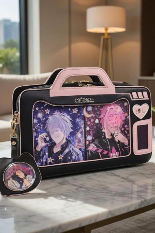 Blue Kawaii Cat Convertible Ita Bag with Clear Window for Pin Display