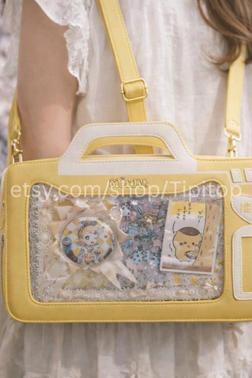 Blue Kawaii Cat Convertible Ita Bag with Clear Window for Pin Display