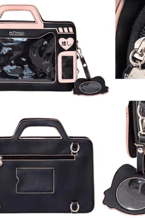 Blue Kawaii Cat Convertible Ita Bag with Clear Window for Pin Display