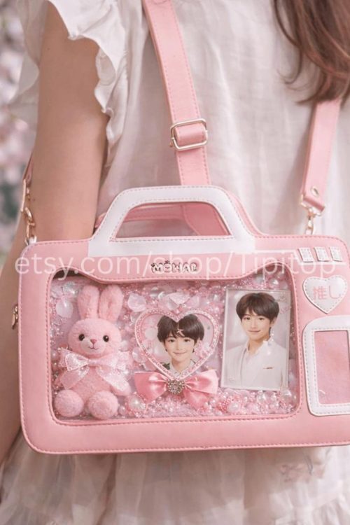 Blue Kawaii Cat Convertible Ita Bag with Clear Window for Pin Display