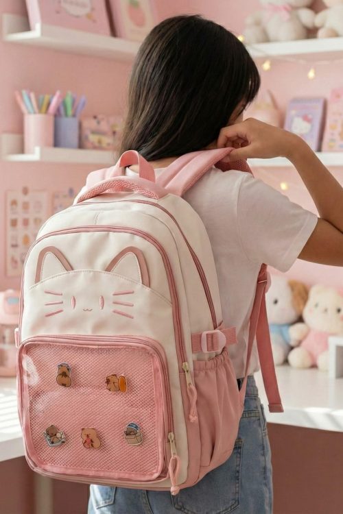 Blue Kawaii Cat Ita Backpack for Pin Display