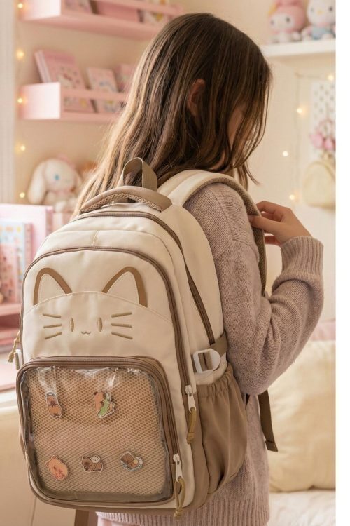 Blue Kawaii Cat Ita Backpack for Pin Display