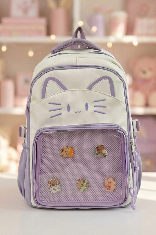 Blue Kawaii Cat Ita Backpack for Pin Display